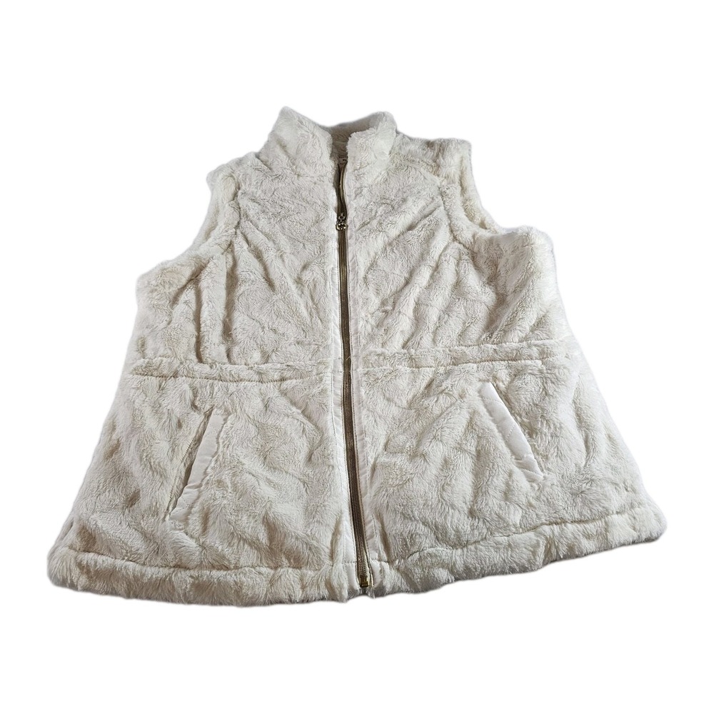 Teezher Sz XL Reversible Faux Fur/Puffer Vest Full Zip White Soft Toggle Waist